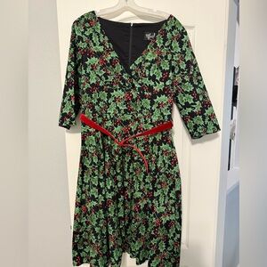 Hell Bunny Festive Mistletoe Dress with Belt